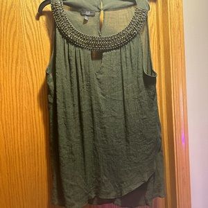 Gauze tank top with beads
